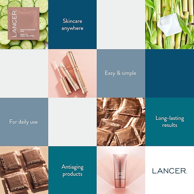 Lancer Skincare Makeup-Removing Wipes, Gentle Individually Wrapped Wipes for Eye and Face Makeup Removal, 30 Count