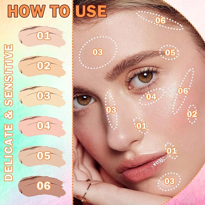 6 Colors Correcting Concealer Contour Makeup Palette,Cream Concealer Contour Palette for Dark Circles Blemish Redness,Highlighting Long Lasting Contouring Liquid Foundation Makeup with Brush(2PCS)