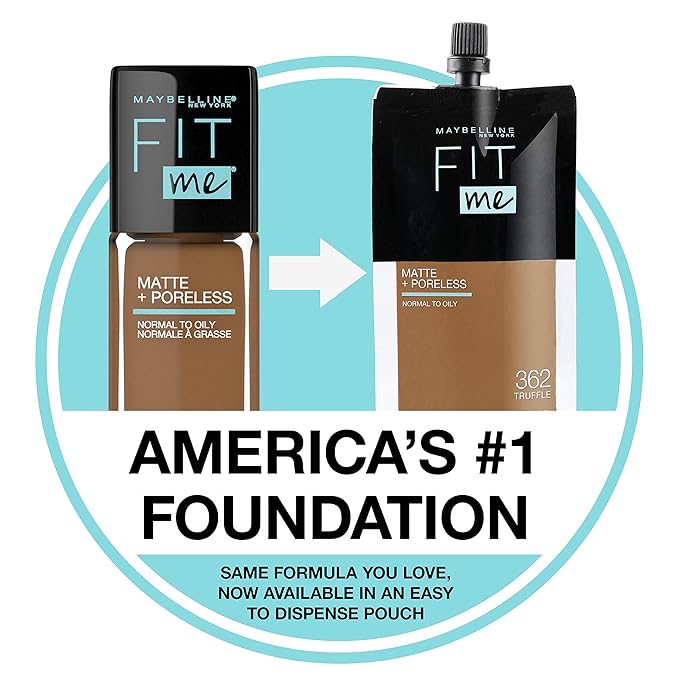 Maybelline New York Fit Me Matte + Poreless Liquid Foundation, Pouch Format, 102 Fair Porcelain, 1.3 Ounce
