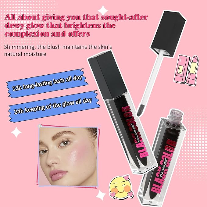 viola house Black Liquid Blush,Moisturising Color Changing Black Blush,Water-Based Ph Color Changing Blush,Multi-Purpose Liquid Blush Oil For Cheeks,Eyes and Lips 6ml/0.21oz 