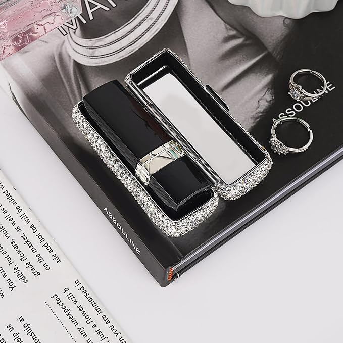 Crystal Lipstick Organizer, Lipstick Case with Mirror, Shiny Crystal Lipsticks Case for Outdoor, Party, Gathering, Home Storage
