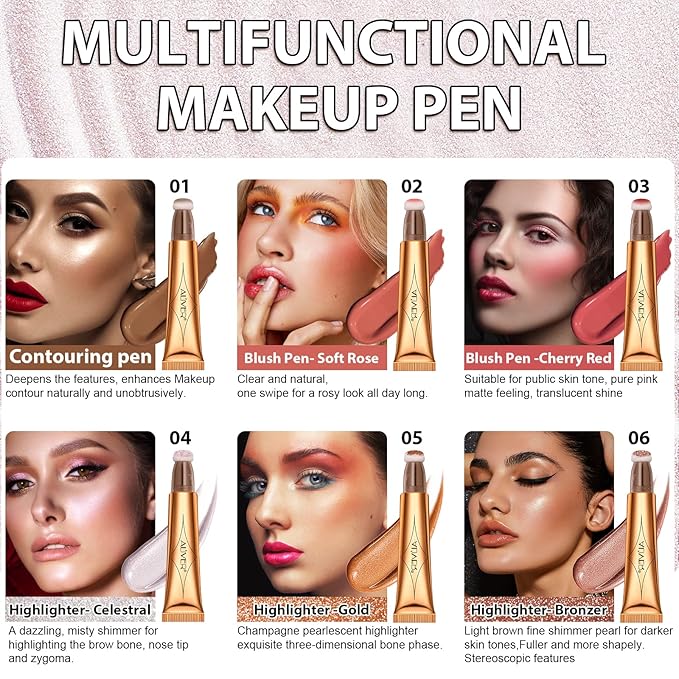 Highlighter Makeup Stick,Liquid Beauty Highlighter Wand with Cushion Applicator,Long Lasting Smooth Natural Matte Finish, Lightweight fairy Highlighter Stick (04-Celestral)