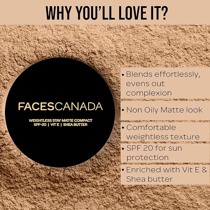 Weightless Matte Finish Compact Powder - Ivory | Non Oily Pressed Powder | Easy Blendable & Lightweight | Sun Protection with Vitamin E | 0.32 Oz/9g