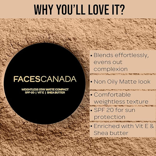 Weightless Matte Finish Compact Powder - Ivory | Non Oily Pressed Powder | Easy Blendable & Lightweight | Sun Protection with Vitamin E | 0.32 Oz/9g