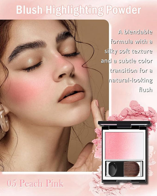Shimmer Pink Blush for Cheeks, Multiuse Powder for Blush Palette for Blusher & Highlighter, Lightweight Long-Lasting High Glossy Finish, Blendable Gradient Blusher, Makeup Gift for Women-05