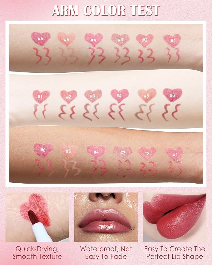 Lip Liner Stain Mark Pen-3Pcs Pink Rose Red Liquid Lip Stain Tint,Longlasting Waterproof Quick Dry Lipstick Lipcolor,Precise Chisel Tip Smooth Lip Gloss Pencil,Lip Makeup Lipstain Pen for Women-SetB