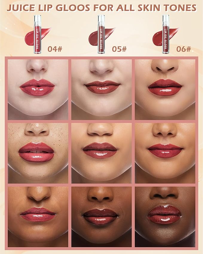 Hydrating Lip Tint Stain-1Pcs Tinted Plumping Lip Glow Oil, Moisturizing Water Lip Stain Makeup, Pigmented Non-Sticky Vegan Lip Gloss, Multi-Use Lip & Cheek Tint, Nude Glossy Finish, Cruelty Free-04#