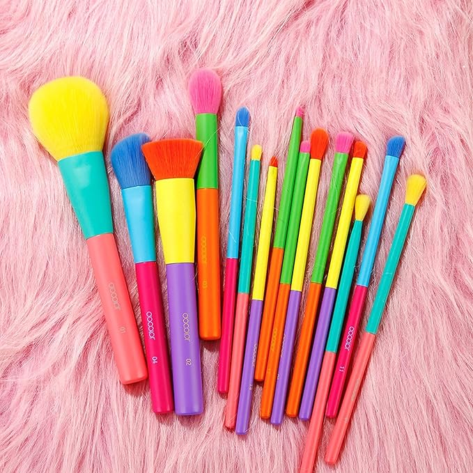 Docolor 15 Pcs Colourful Makeup Brush Set + 34 Colors Tropical Eeyshadow Palette Pigmented Matte Shimmer Metallic Blendable Soft Cream Powder Makeup Eye Shadow Palettes for Christmas Gift