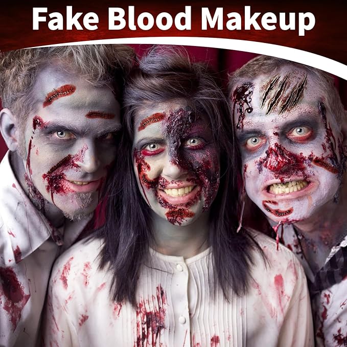 5Pcs Halloween Fake Blood Spray Makeup Accessories, 2oz Halloween Washable Fake Blood Spray and Fake Tattoos Scar Stickers for Halloween Vampire Zombie Makeup Accessories, Halloween Masquerade Props