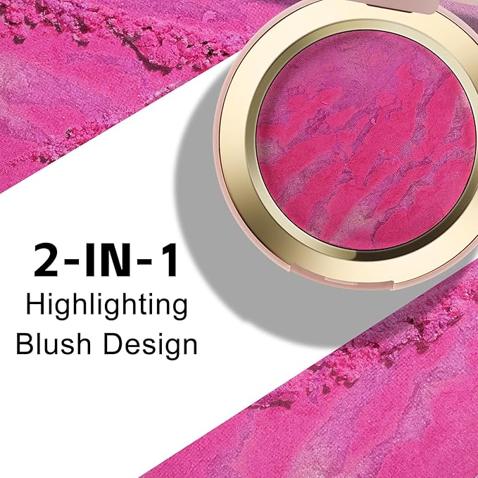 Baked Blush for Cheeks, 2 in 1 Powder Blush Palette and Highlighter, Contouring Shimmer Natural Makeup All Day Wear