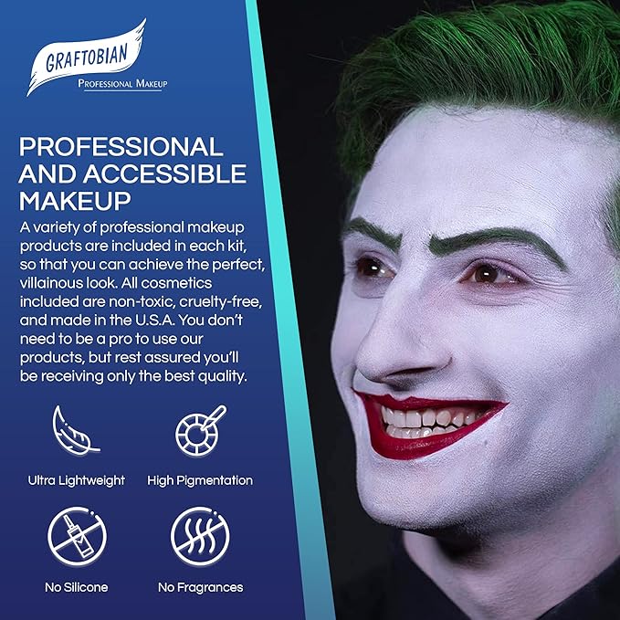 Graftobian Classic Chaos Clown Makeup Kit - Complete 11-Piece Set for Scary Jester or Clown Costume - Deluxe Face Paint with Full Color Instructions Included, Perfect for Cosplaying and Halloween