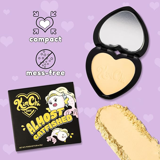 KimChi Chic Almost Catfished Micro Pressed Powder - Brightening Under Eye Setting Powder, Reduces Dark Circles, No Flashback, Banana