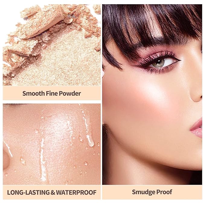 8 Colors Face Highlighter Makeup Palette,Shimmer Glitter Multichrome Highlight Powder,All Sparkling Shades Can Be layered or Worn Individually to Enhance and Brighten Your Face Features