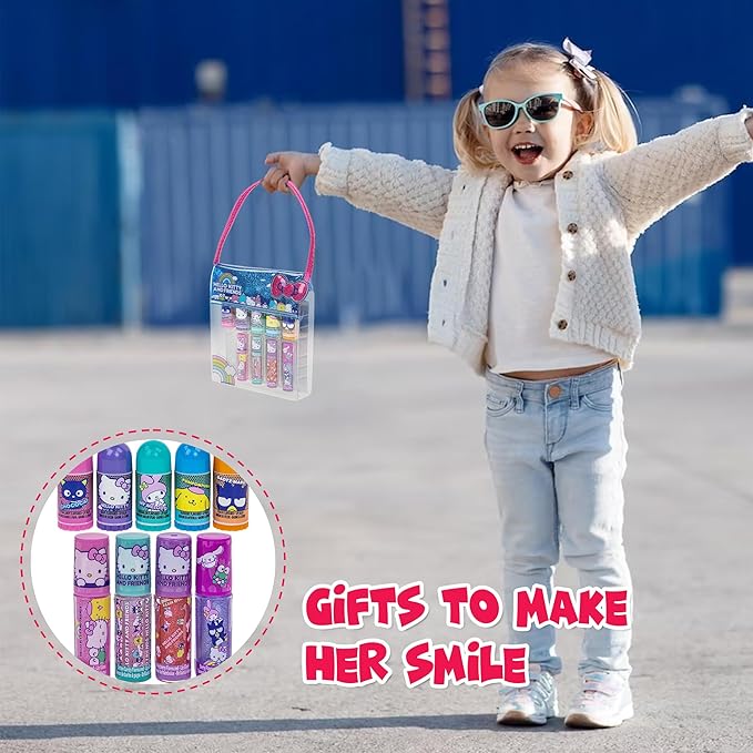 Townley Girl Hello Kitty and Friends 5 Pk Lip Balm and 4 Pk Lip Gloss Set w/Bag, Makeup Cosmetic Set for Kids and Girls, Ages 3+, Perfect for Parties, Sleepovers & Makeovers