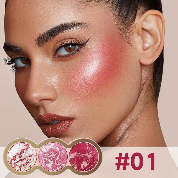 Boobeen Baked Powder Blush, Highlighting Pressed Blush Face Blushes Highlighter Finishing Powder Makeup, Natural Flush Tint for Cheeks, Long-wear Glow, Easily Blends