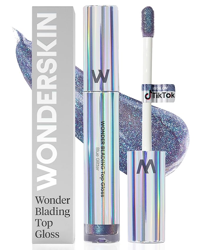 Wonderskin Wonder Blading Lip Stain Peel Off Masque - Long Lasting, Waterproof (Lovely) with Top Gloss - Blue Glitter Lip Gloss, Hydrating and High Shine Finish