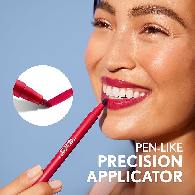 COVERGIRL Outlast, 60 Plum Berry, Lipstain, Smooth Application, Precise Pen-Like Tip, Transfer-Proof, Satin Stained Finish, Vegan Formula, 0.06oz