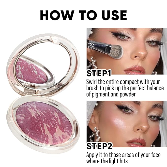 Baked PRO Blush. Brighten Lighting Highly Glow Marbleized. Lightweight Shimmery Satin Face Makeup. Cruelty-Free Powder Blush. Shape, Contour & Highlight Face (B3, D60)