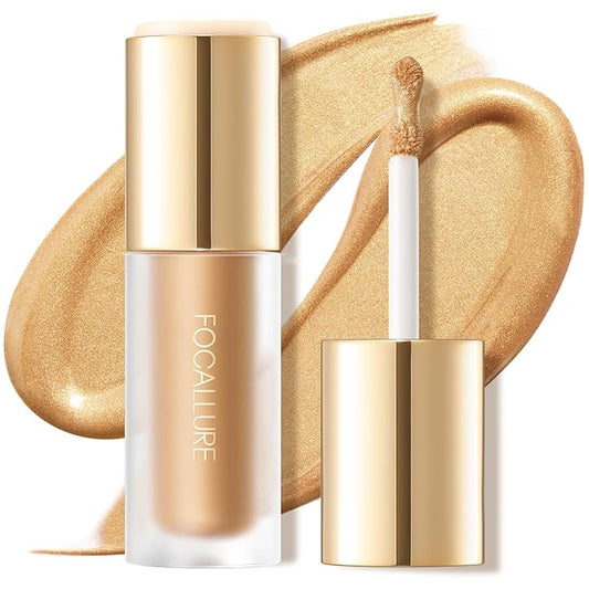 FOCALLURE Shimmer Liquid Highlighter, Smooth Cream Formula and Non-greasy Finish,Delivers a Natural Glow, Long Lasting Illuminator Highlighter Face Enhancing Makeup,Golden Wind