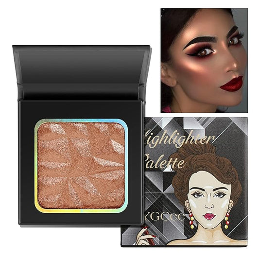 Highlighter Shimmer Makeup Palette Bronzer Color, Shimmering Highlightering Pallet, Shimmery Highlighter for Face/Body/Eyes,Sparkly Shade for Dark Skin, Highly Pigment illuminate Silky Powder, Brown Shiny Color Powder