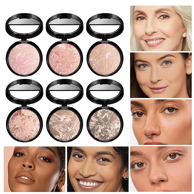 Marble Baked Makeup Setting Powder, Luminous Finish Waterproof Sweatproof Conceal Foundation, 24 H No-Transfer No Smudge Oil-control Pressed Powder Makeup Base (#03 LIGHT BEIGE, 0.53 OZ)