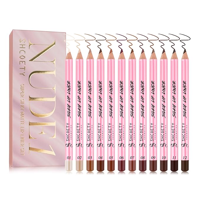 Shcoety 12-piece Nude Lip Line Set, Natural Lip Kit, Smooth Matte Lipstick Pencil (12 color, Set C)