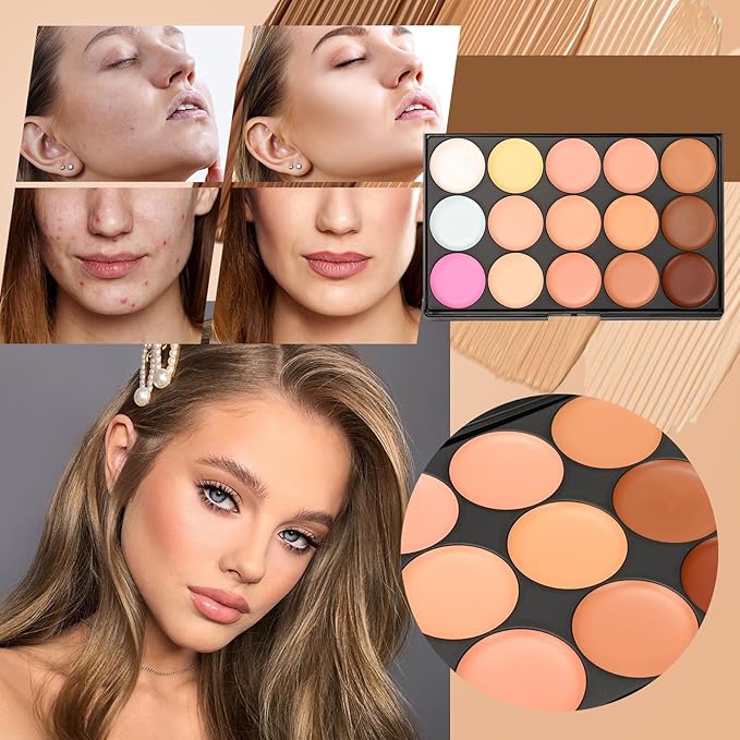 15 Colors Cream Contour Face Concealer Palette, FantasyDay Long Lasting Full Hydrating Coverage Conceals Corrects Foundation Camouflage Makeup Gift Set for Correcting Dark Circles Acne Blemish #1