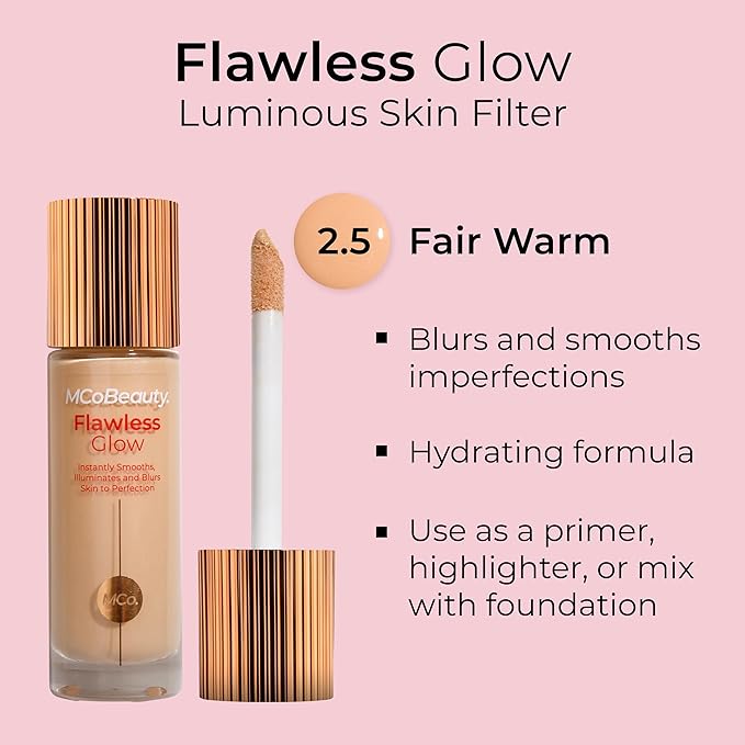 MCoBeauty Flawless Glow Luminous Skin Filter, 2.5 Fair, Healthy Glow with Natural Radiance, Vegan, Cruelty Free Cosmetics