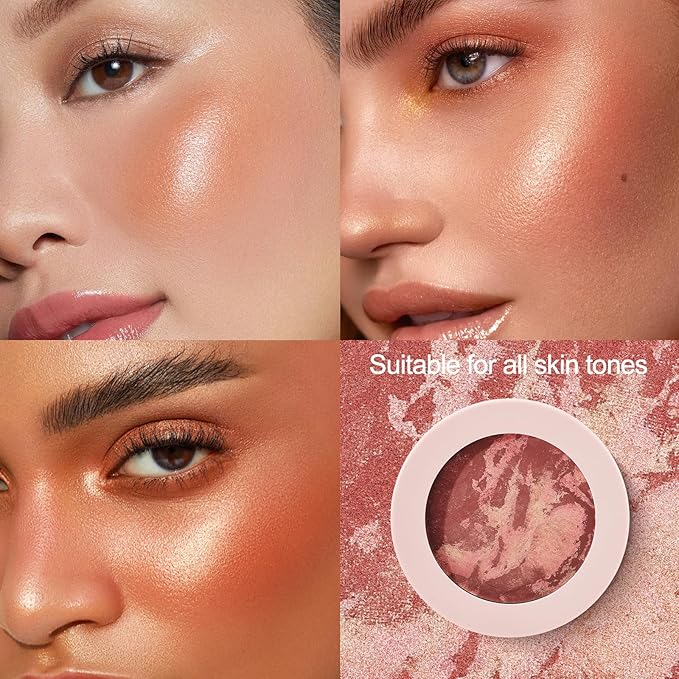 Baked Blush for Cheeks, 2 in 1 Powder Blush Palette and Highlighter, Contouring Shimmer Natural Makeup All Day Wear