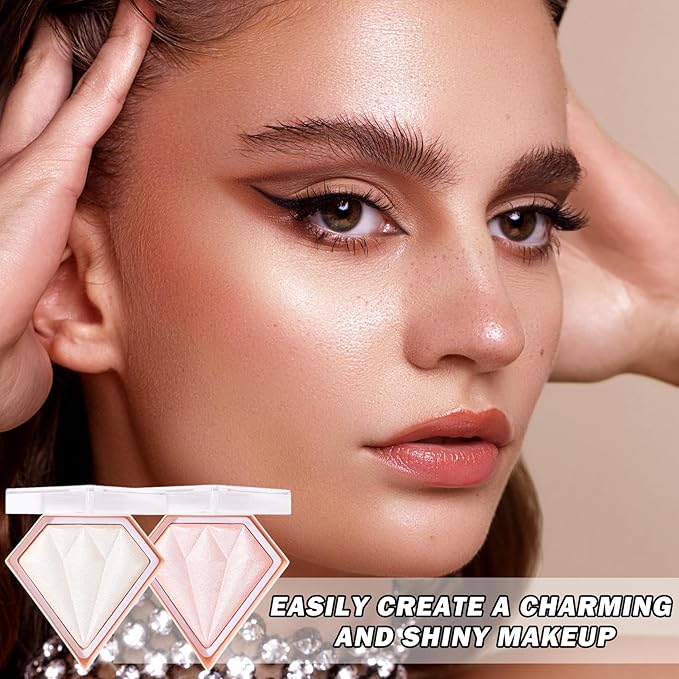 Face Shimmer Highlighter Palette, 1.0 Ounce, Pearl White+Fairy Pink, Long-Lasting, Shimmery, Powder, Unisex, Palette, Mixed Colors