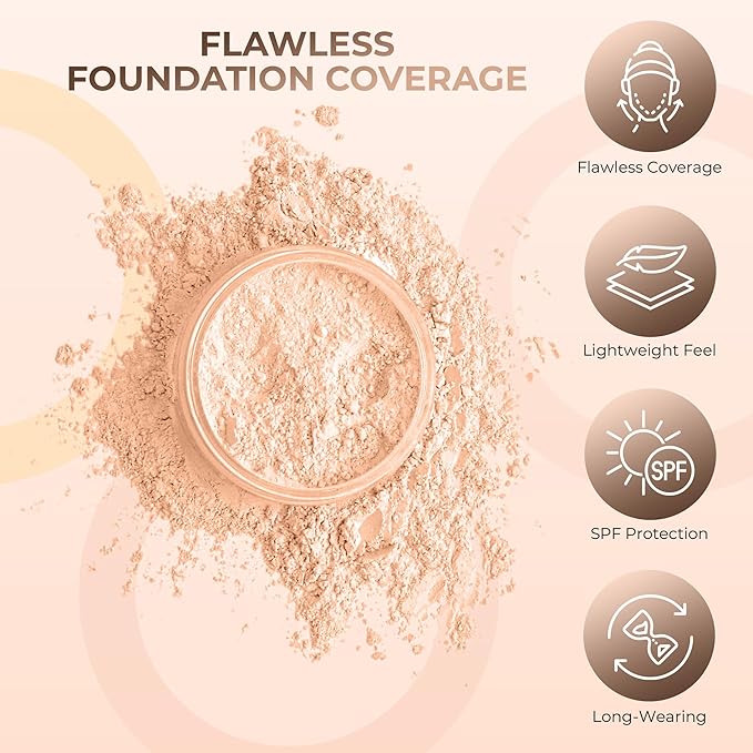 16pc STARTER KIT with 10 BRUSHES SET (PINK BISQUE) Mineral Makeup Bare Face Loose Powder Includes Matte Foundation, Veil Primer, Blush, Bronzer, Translucent Finishing Setting Powder SPF 30 Travel Size