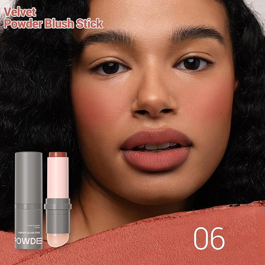 Erinde Blush Stick for Cheeks, Cream to Powder Blush Stick, Matte Blendable Buildable Color, Built-In Silicone Blush Brush, Cream Blush Stick for Cheek, Eyes & Lips, Vegan & Cruelty Free, 06