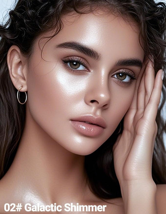 Erinde Shimmer Face Highlighter Makeup Powder, Cream to Powder Glow Finish, Lightweight & Healthy Radiance, Long Lasting Luminous Face Body Highlighter Makeup, 02 Galactic Shimmer