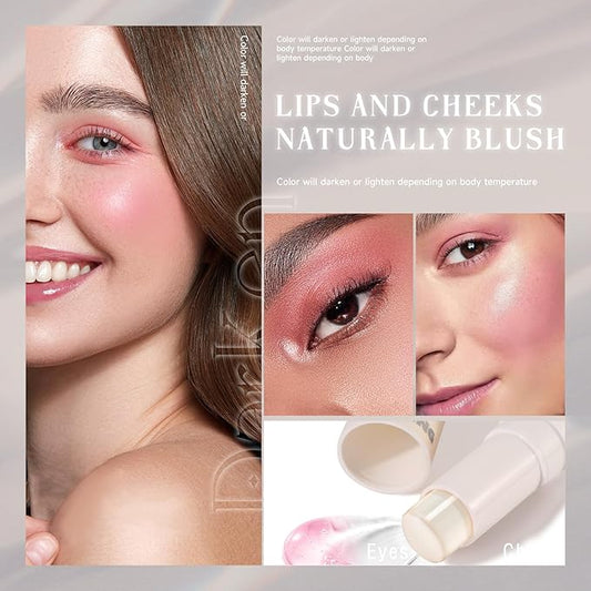 Moisturizing Color Changing Blush Stick Magic Ph Temperature Change Clear Glassy Cream Blusher for Cheek Tint Lip Gloss Multi Use Transparent Rubor Rouge for Face Makeup Glossy Shinny Finish