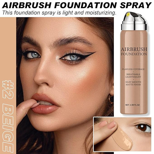 Airbrush Foundation Makeup Spray, Long-lasting Silky Mist Foundation Spray with Brush, Flawless Coverage Foundation for Smooth Radiant Skin, Formula Breathable Moisturizing Makeup (02 Beige)