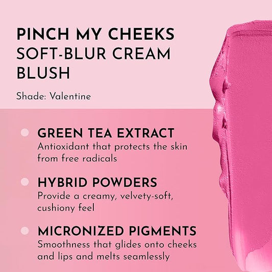 Pinch My Cheeks Soft-Blur Cream Blush - Valentine - Premium Blush with Natural Ingredients to Re-Energize and Protect the Skin While Imparting a Soft, Cloudy Finish - 0.18 oz