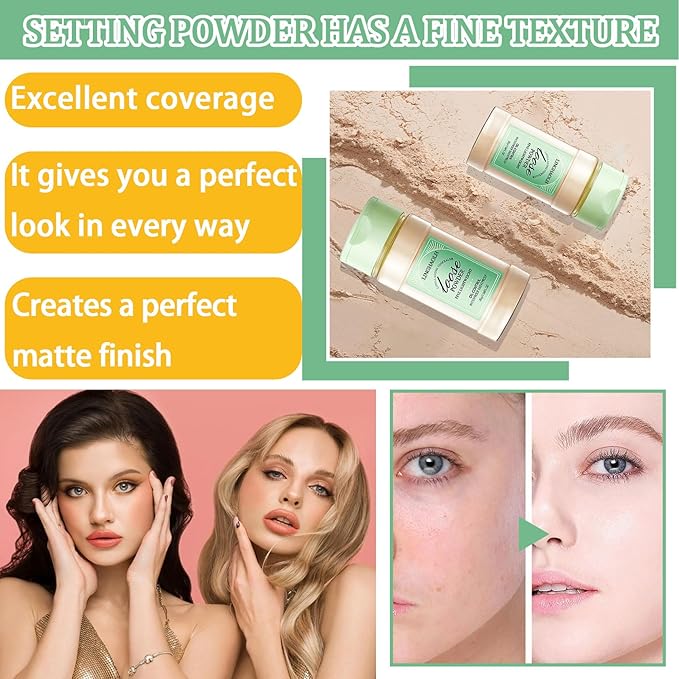 Loose Setting Face Makeup Powder Set,Lightweight Silky Mineral Loose Setting Powder Set with Makeup Brush & Foundation Face Makeup Puffs Set for Women(3PCS)
