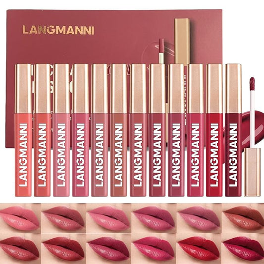 Jolilab 12 Colors Cream Texture Lip Gloss Set - Highly Pigmented, Long - Lasting, Moisturizing Makeup for Women(Set 12Color)