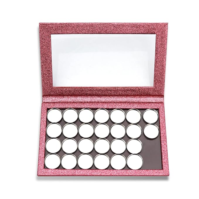 Professional Empty Makeup Magnetic Palette Set with 20 Adhesive Metal Stickers and 20 Empty Round Metal and 1 Depotting Spatula blush for powder and foundation (Wine red)