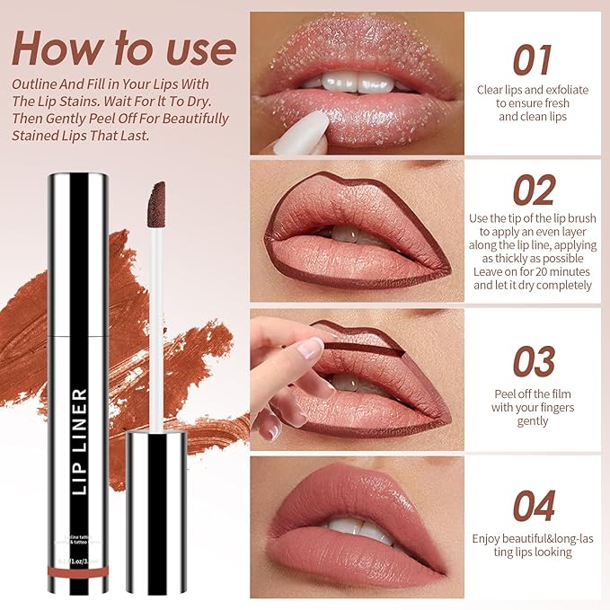 Boulari Lip Stain Long Lasting Lip Liner to Define Your Lips Waterproof Boulari Lip Stain Peel Achieve a Perfectly Makeup for Girls (True Nude+Neutral Mauve+Rose Pink, S)