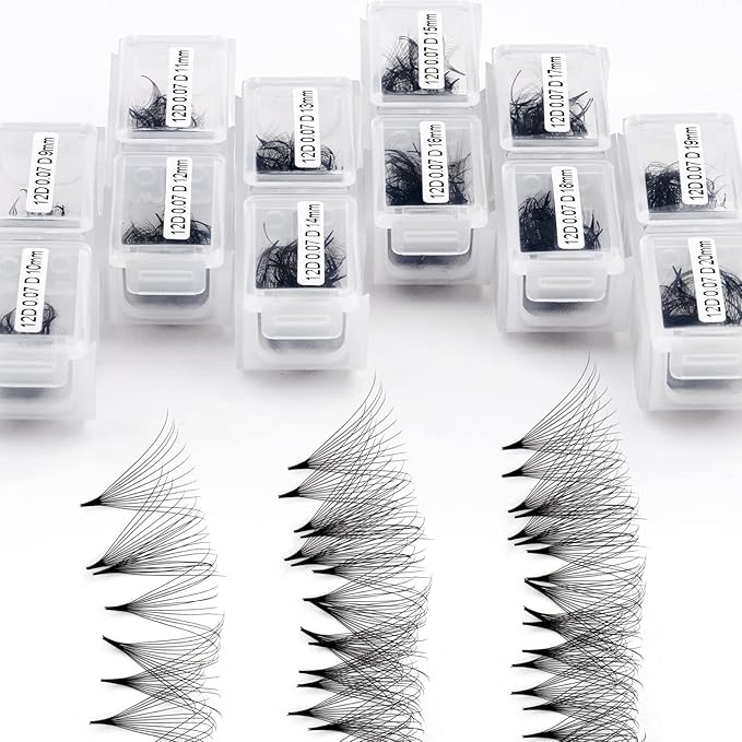 1200 Fans Lash Extension Premade Fans Eyelash Extensions 9-20mm Mixed 12D Eyelash Extension D Curl Pointed Base Volume Lash Extensions Lash Extensions(1200PCS-12D-0.07-D, 9-20mm mixed tray)