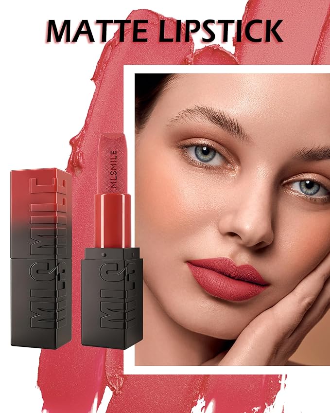 Matte Lipstick Nude Pink, Nude Matte Lipstick Long-Lasting Lip Makeup Waterproof Smudge Proof for Women,Silky Velvet Moisturizing Lip Stick High Impact Lip Color Lip Gloss Balm Gift for Girls-02