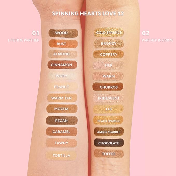 KimChi Chic Spinning Hearts Love Eyeshadow & Pigment Palette - 12 Shades for Soft Glam to Bold Looks, Long Lasting, Blendable, Cruelty Free, Lifetime Partner 0.3oz