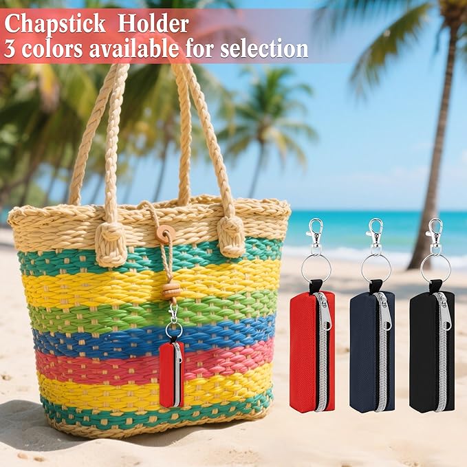 Chapstick Holder, 3 Pcs Lip Balm Sleeve Pouch Portable Lipstick Holder Bag Clip-on Makeup Travel Accessories Great Stuffers Gift for Women