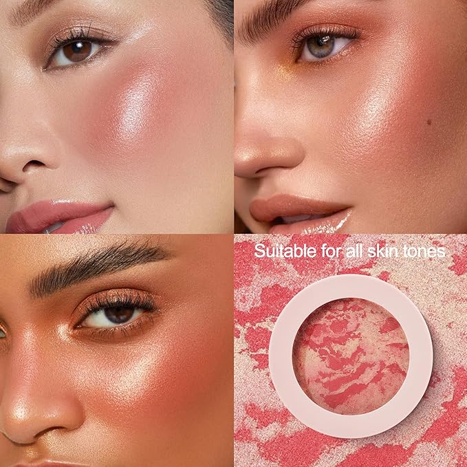 Baked Blush for Cheeks, 2 in 1 Powder Blush Palette and Highlighter, Contouring Shimmer Natural Makeup All Day Wear