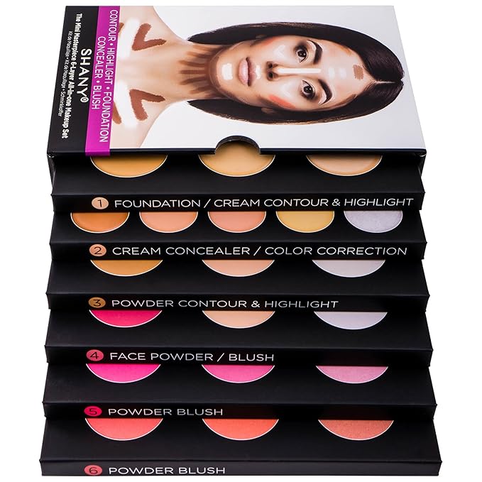 SHANY The Mini Masterpiece 6 Layers Makeup Foundation, Concealer, Camouflage, Contour, Blush and Face Cosmetics - 6 Make up Kits Palettes