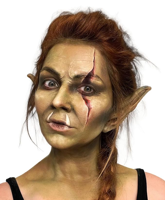 Graftobian Orc & Goblin Ear Complete Makeup Kit - Ears with Adhesive & Skin Tone Makeup - for Cosplay, Halloween Costumes, & Theater - Full Color Instructions