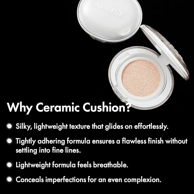 Amuse SEOUL Ceramic Skin Perfector Cushion Foundation Refill 03 HONEY | Long-lasting, Lightweight, Semi-matte, Flawless Coverage, Hypoallergenic, Korean Beauty, Vegan, Refill (15g / 0.52 oz.)