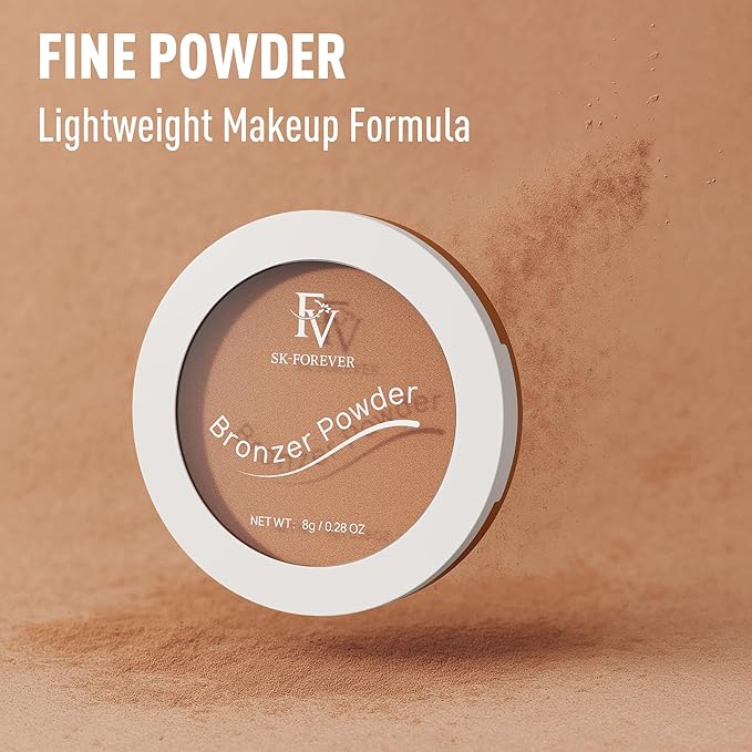 FV Bronzer Powder, Long Lasting Talc-Free Smooth Bronzing Powder, Buildable with Natural Glow Matte Finish, Contour Cheeks, Waterproof Bronzers for Fair Light Skin Tones (Bronzer, 0.28 oz)