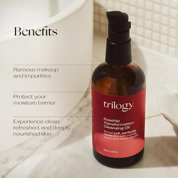 Trilogy Rosehip Transformation Cleansing Oil, Makeup Remover & Cleanser With Papaya & Sweet Almond, 3.38 fl oz
